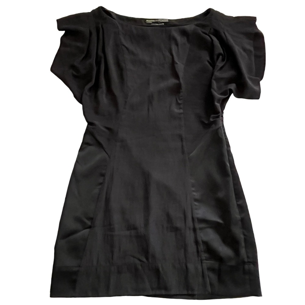 All Saints Japanese Cloth Dress Size 8 Black Solid Short Sleeve Mini Chic Classy - Picture 3 of 7